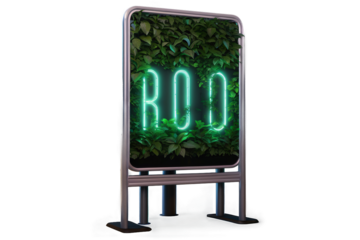 wooden frame neon light billboard for the road transparent background PNG