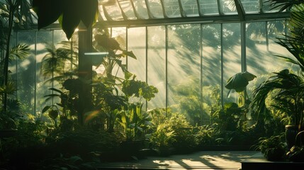 soft blurred greenhouse interior