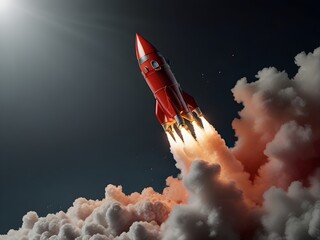 Launch of a red rocket isolated on clear backgroun