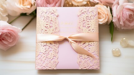 bridal pink and gold invitation