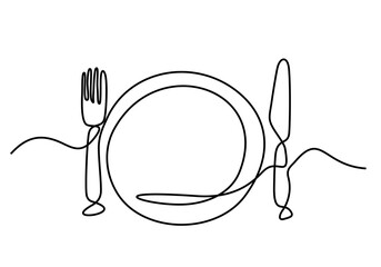Continuous one line drawing. restaurant logo. Black and white vector illustration.