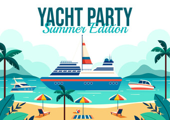 Yachts Party Social Media Background Flat Cartoon Hand Drawn Templates Illustration