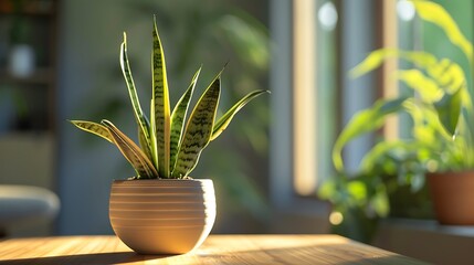 Sansevieria plants on table in current room - obrazy, fototapety, plakaty