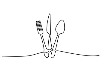 Continuous one line drawing. restaurant logo. Black and white vector illustration.