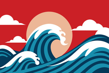 Traditional Japanese Art Style Wave Theme design vector