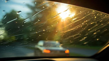 Foto op Plexiglas road sun glare windshield © vectorwin