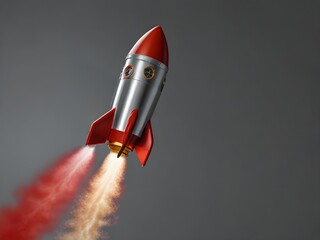 Launch of a red rocket isolated on clear background