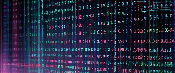 An abstract digital background with binary code and AI algorithms running in the background