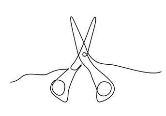 Continuous scissors with one line on a white background