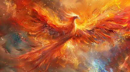 Fire asian dragon vertical. Fire Asian dragon on the dark background. Digital painting.