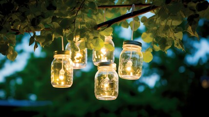 backyard mason jar with lights - obrazy, fototapety, plakaty