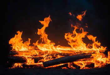 Fototapeta premium Intense flame, on a dark background. Fire Background