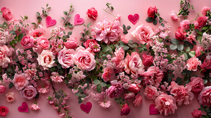 Valentine's day with flowers and pink background, perfect for gift or card design.