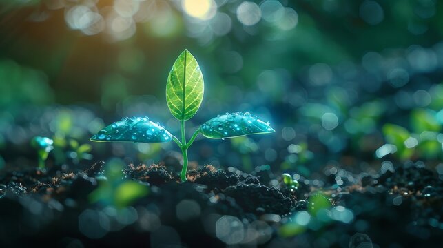 An artful depiction of a sprout symbolizing technological progress