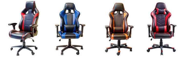 set of gaming chair isolated on transparent background