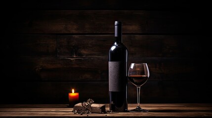 table wine bottle dark background - obrazy, fototapety, plakaty
