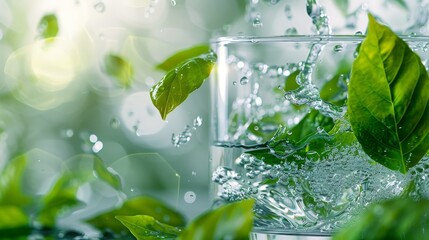 green leaves and plants swirling gracefully in a beaker of water