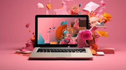 abstract computer with pink background