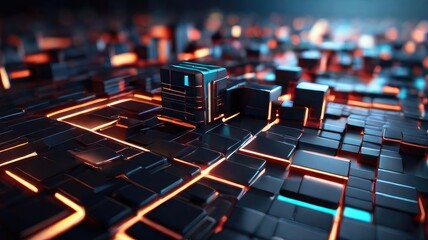abstract lines and cubes rendering of technology background