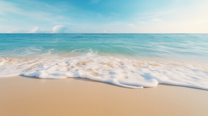 Beautiful sandy beach and soft blue ocean wave - obrazy, fototapety, plakaty