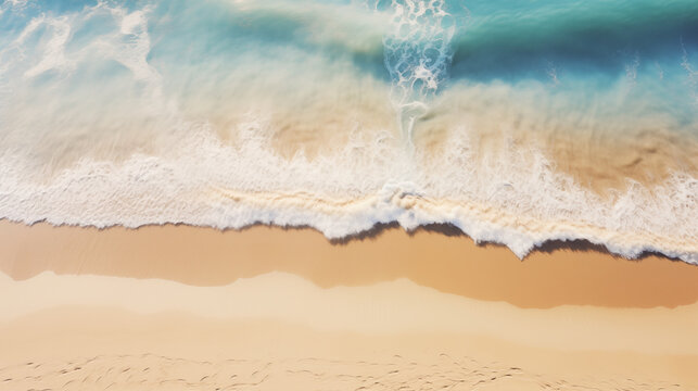 beautiful sandy beach and soft blue ocean wave, photo shot, top view --ar 16:9 --v 5.2 Job ID: b505fcf7-f3f1-4dcc-978f-4a83ee0c4525