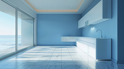 3D render of empty, modern kitchen interio
