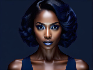 Timeless Elegance: Captivating Middle-aged Black Female Models on Indigo Background(Generative AI)