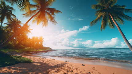 Tropical beach and palm trees, photo shot