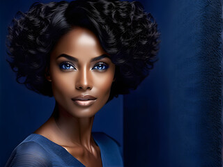 Timeless Elegance: Captivating Middle-aged Black Female Models on Indigo Background(Generative AI)