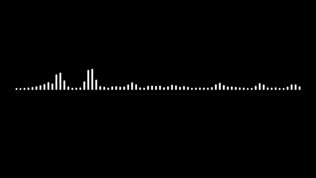 White audio waveform spectrum animation. Alpha channel, spectrum audio animation, Wave form Audio Isolated on transparent background. Audio spectrum wave effect, waveform beats, music waveform