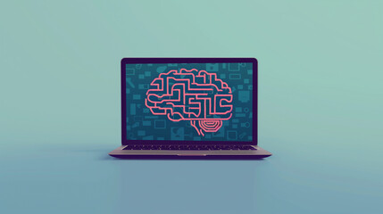 Minimalist Digital Brain Outline Displayed on Laptop Screen