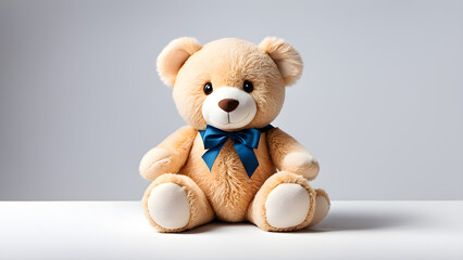 A teddy bear doll on a solid color background, a Children's Day gift