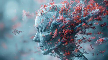 3D render visualizing memory loss and Alzheimers disease - obrazy, fototapety, plakaty