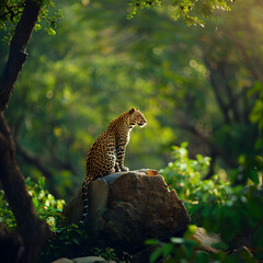 Stunning Display of Leopard in its Serene and Dense Green Wildlife Habitat