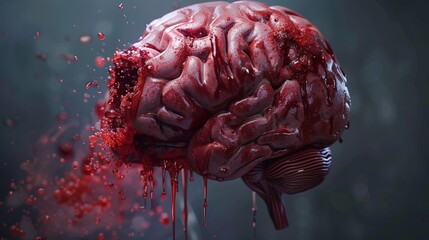 3D representation of human brain showcasing injury, damage, hemorrhage