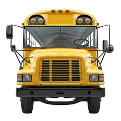 yellow school bus front view isolated on transparent background.