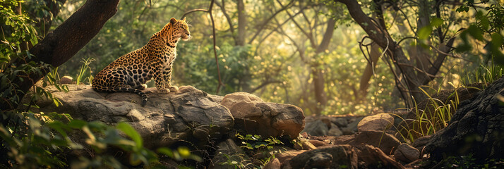 Stunning Display of Leopard in its Serene and Dense Green Wildlife Habitat