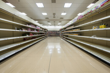 Empty Supermarket Shelves in Aisle