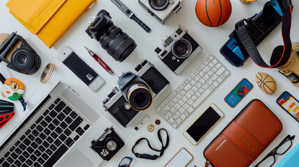 Flat Lay of Assorted Tech Gadgets and Accessories