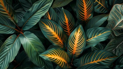 This close-up view shows a vibrant green leafy plant up close, displaying intricate details like veins and texture. 