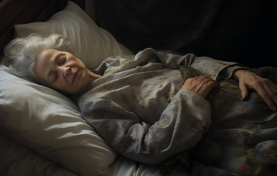 old woman Sleeping in bed, half body image