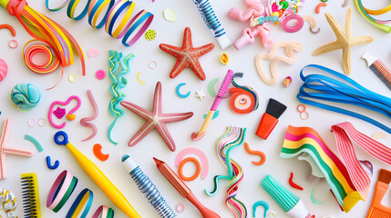 Assorted Crafting Items and Marine Shapes on a Table