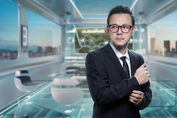 Confident businessman in modern office setting