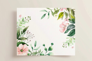 Template with flowers and leaves for invitation or postcard