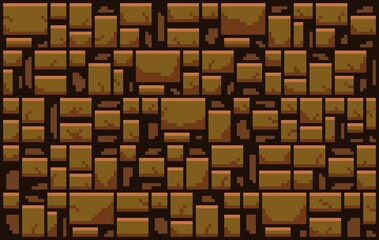Pixel art 2D Brick Brown Wall Texture, dungeon tile set design with shadowing. Earth tones concrete seamless background. Ground texture tile seamless pattern. Assets for game, background, wallpaper.