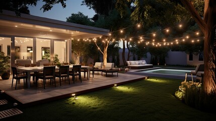 patio backyard with lights