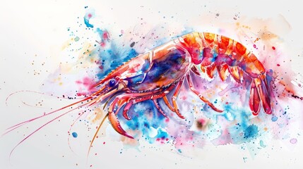 Obraz na płótnie Canvas Artistic watercolor painting of a Mediterranean prawn, shrimp