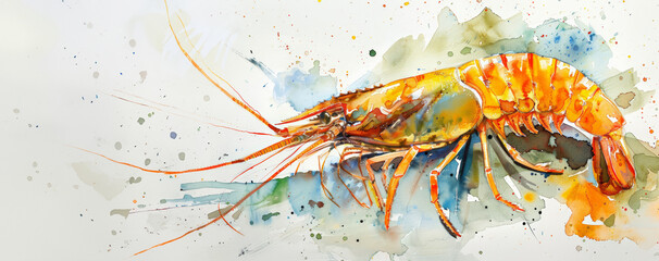 Artistic watercolor painting of a Mediterranean prawn, shrimp