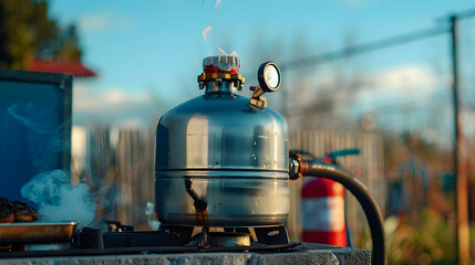 Domestic Usage of Liquefied Petroleum Gas Demonstrating Safety Measures in Outdoor Setting.