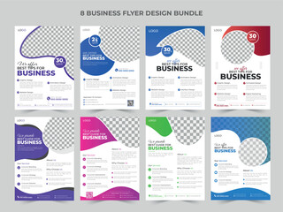 A set of  8 flyer designs in a4 size, business flyer bundle, corporate flyer template, flyer template, brochure, magazine or poster, leaflet, 8 in 1 bundle. 